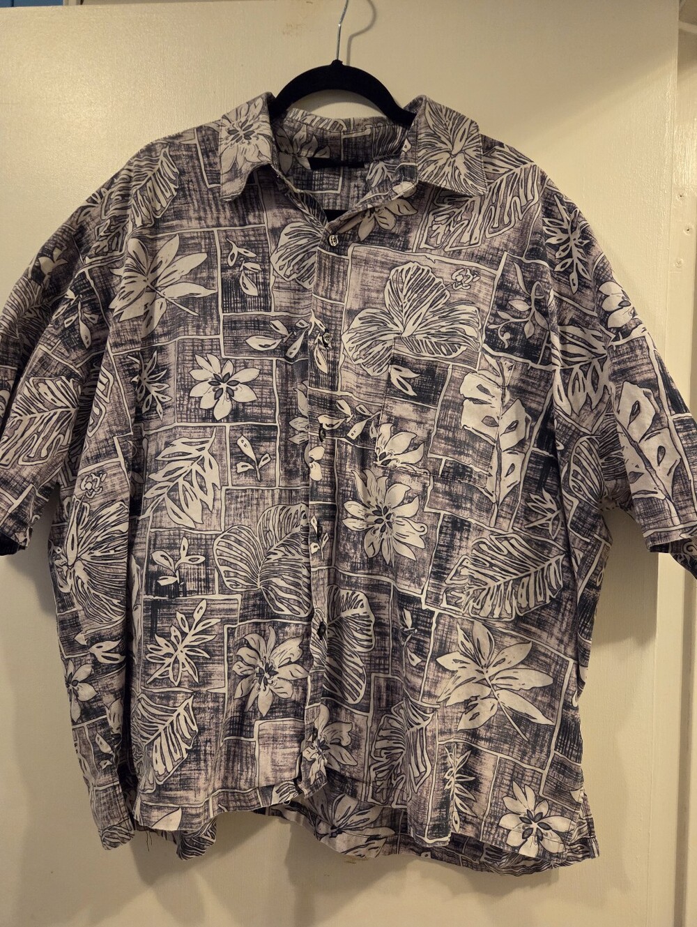 Hutspah Mens Hawaiian Shirt 3X Gray Floral Short Sleeve Button Up